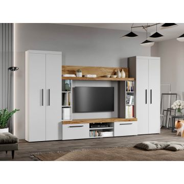 Set Mobilier Living Alb cu Stejar Auriu-Olaf-C06