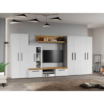 Set Mobilier Living Alb cu Stejar Auriu-Olaf-C07
