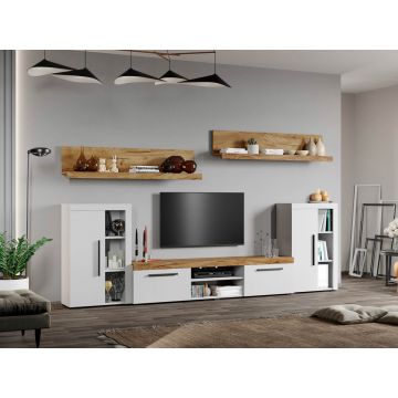 Set Mobilier Living Alb cu Stejar Auriu-Olaf-C10