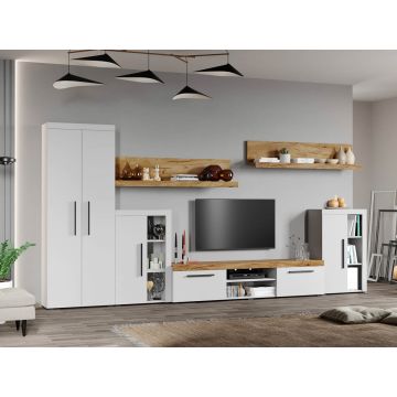 Set Mobilier Living Alb cu Stejar Auriu-Olaf-C12