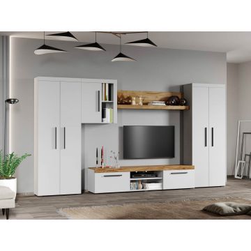 Set Mobilier Living Alb cu Stejar Auriu-Olaf-C14