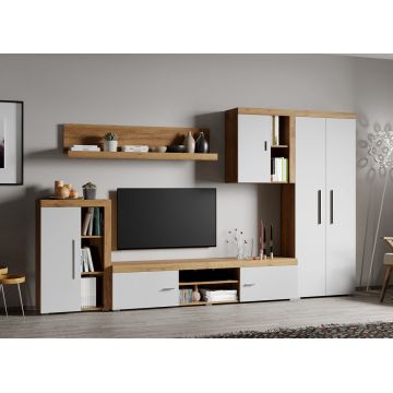 Set Mobilier Living Alb cu Stejar Auriu Sam-C13