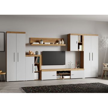 Set Mobilier Living Alb cu Stejar Auriu Sam-C14