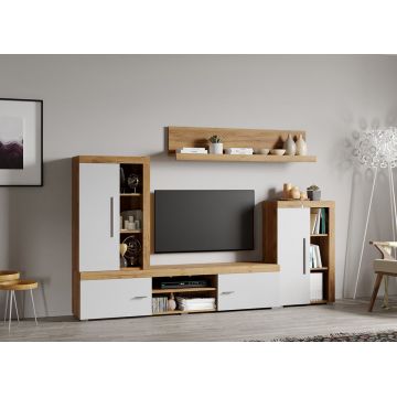 Set Mobilier Living Alb cu Stejar Auriu Sam-C15