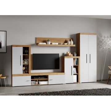 Set Mobilier Living Alb cu Stejar Auriu Sam-C16