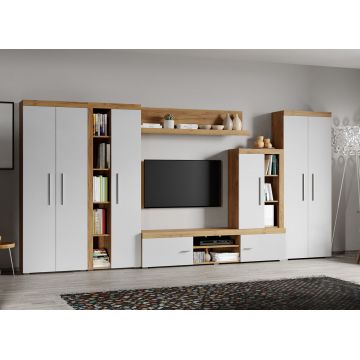 Set Mobilier Living Alb cu Stejar Auriu Sam-C17