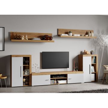 Set Mobilier Living Alb cu Stejar Auriu Sam-C18