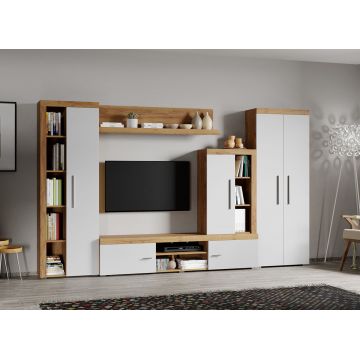 Set Mobilier Living Alb cu Stejar Auriu Sam-C19