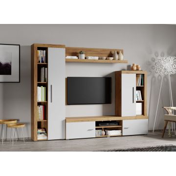 Set Mobilier Living Alb cu Stejar Auriu Sam-C20