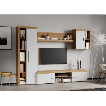 Set Mobilier Living Alb cu Stejar Auriu Sam-C21
