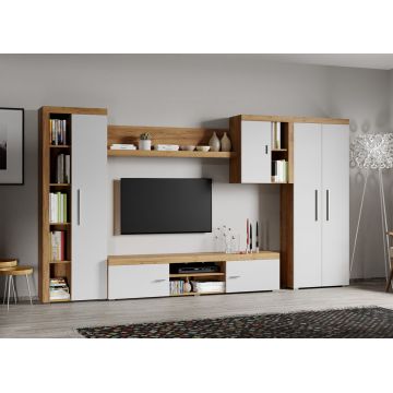 Set Mobilier Living Alb cu Stejar Auriu Sam-C22