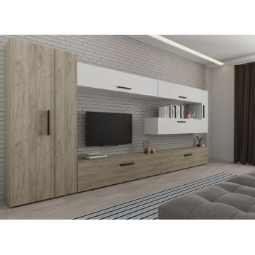 Set Mobilier Living Stejar Gri cu Alb Remy-C01