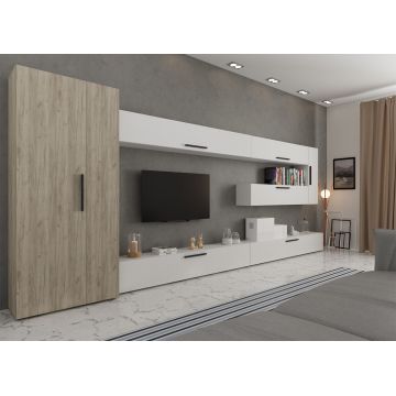Set Mobilier Living Stejar Gri cu Alb Remy-C08