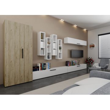 Set Mobilier Living Stejar Gri cu Alb Remy-C09