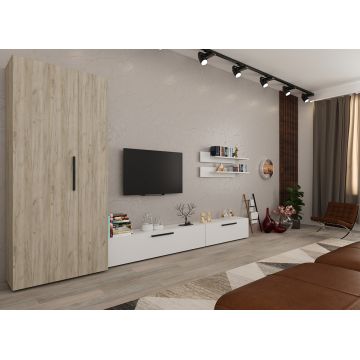 Set Mobilier Living Stejar Gri cu Alb Remy-C10