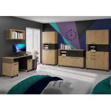 Lamir Set 4 Stejar Artisan/Beton Negru/Negru