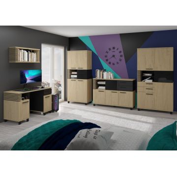 Lamir Set 4 Stejar Piatra/Negru Lucios/Negru
