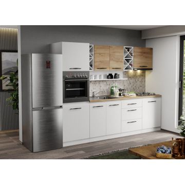 Mobila Bucatarie alba cu lemn Aroma - 14 - 260 cm