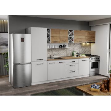 Mobila Bucatarie alba cu lemn Aroma - 15 - 320 cm