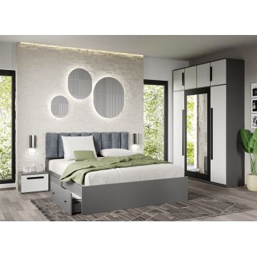 Set dormitor Alb cu Gri fara comoda- Dallas - C03