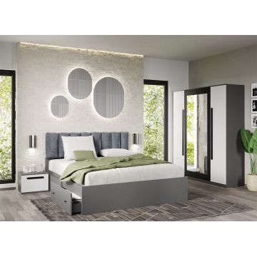 Set dormitor Alb cu Gri fara comoda - Dallas - C04