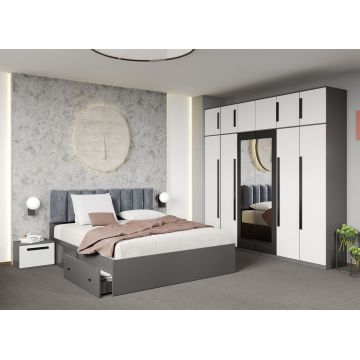 Set dormitor Alb cu Gri fara comoda - Dallas - C35
