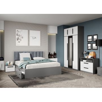 Set dormitor complet Alb cu Gri - Dallas - C17