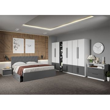 Set dormitor complet Alb cu Gri - Sidney - C51