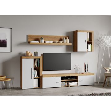 Set Mobilier Living Alb cu Stejar Auriu Sam-C12