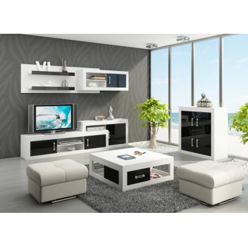 Verin Set 1 (Mobila Sufragerie De Perete) White/Black High Gloss