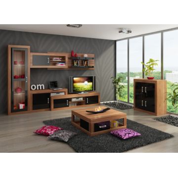 Verin Set 3 (Mobila Sufragerie De Perete) Plum/Black High Gloss