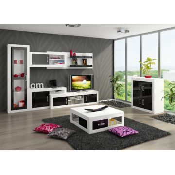 Verin Set 3 (Mobila Sufragerie De Perete) White/Black High Gloss