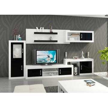 Verin Set 5 (Mobila Sufragerie De Perete) White/Black High Gloss