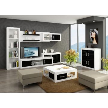 Verin Set 6 (Mobila Sufragerie De Perete) White/Black High Gloss