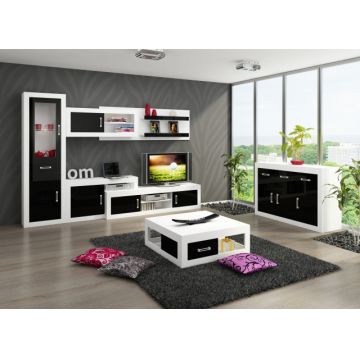 Verin Set 7 (Mobila Sufragerie De Perete) White/Black High Gloss