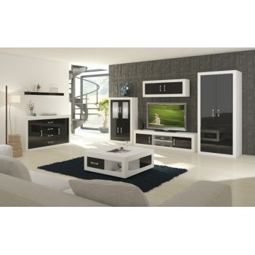 Verin Set 9 (Mobila Sufragerie De Perete) White/Black High Gloss