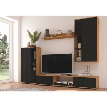 Living Salsa, 240x40x180 cm, Front MDF, Stejar Artisan/Negru