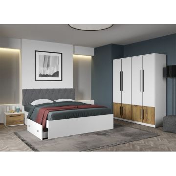 Set dormitor Alb cu Flagstaff Oak fara comoda - Sidney - C22