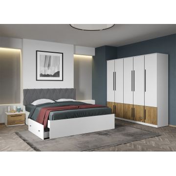 Set dormitor Alb cu Flagstaff Oak fara comoda - Sidney - C38