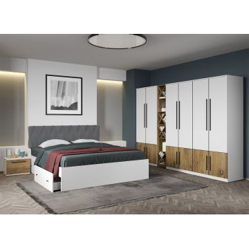 Set dormitor Alb cu Flagstaff Oak fara comoda - Sidney - C56