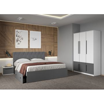 Set dormitor Alb cu Gri fara comoda - Sidney - C02