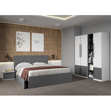 Set dormitor Alb cu Gri fara comoda - Sidney - C04