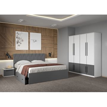 Set dormitor Alb cu Gri fara comoda - Sidney - C18