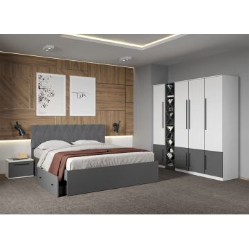 Set dormitor Alb cu Gri fara comoda - Sidney - C20