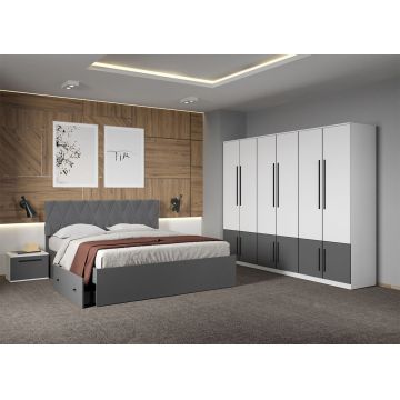 Set dormitor Alb cu Gri fara comoda - Sidney - C50