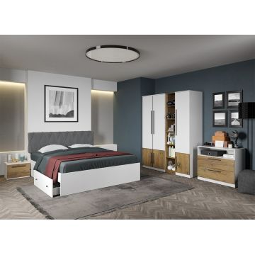 Set dormitor complet Alb cu Flagstaff Oak - Sidney - C07