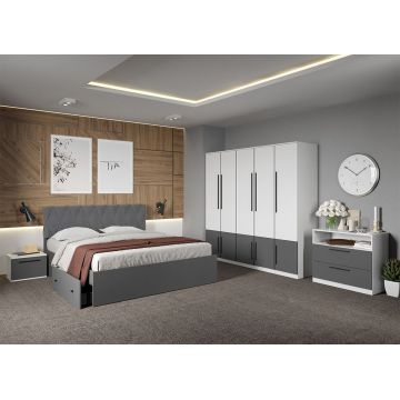 Set dormitor complet Alb cu Gri - Sidney - C33