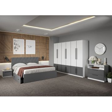 Set dormitor complet Alb cu Gri - Sidney - C49
