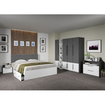 Set dormitor complet Gri Antracit cu Alb - Sidney - C27