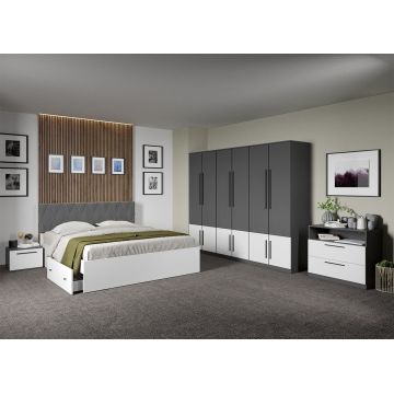Set dormitor complet Gri Antracit cu Alb - Sidney - C57